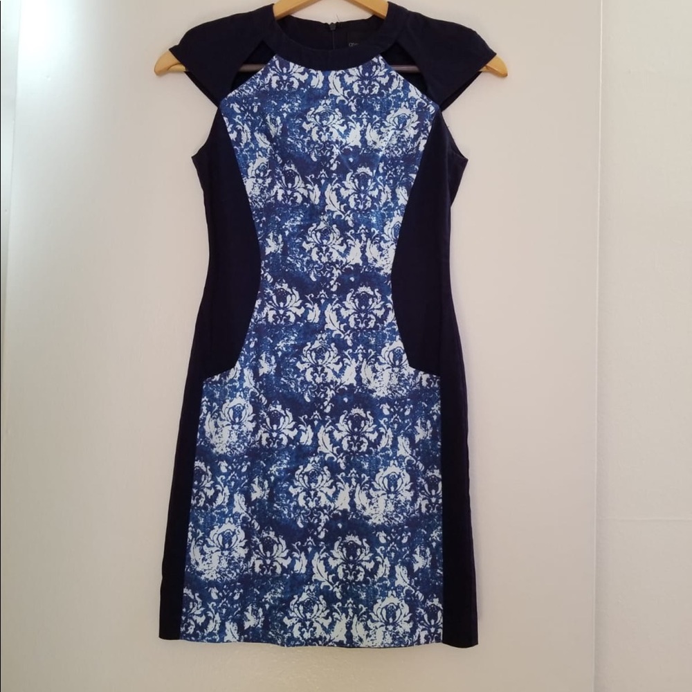 Petite navy dress with design and cutouts